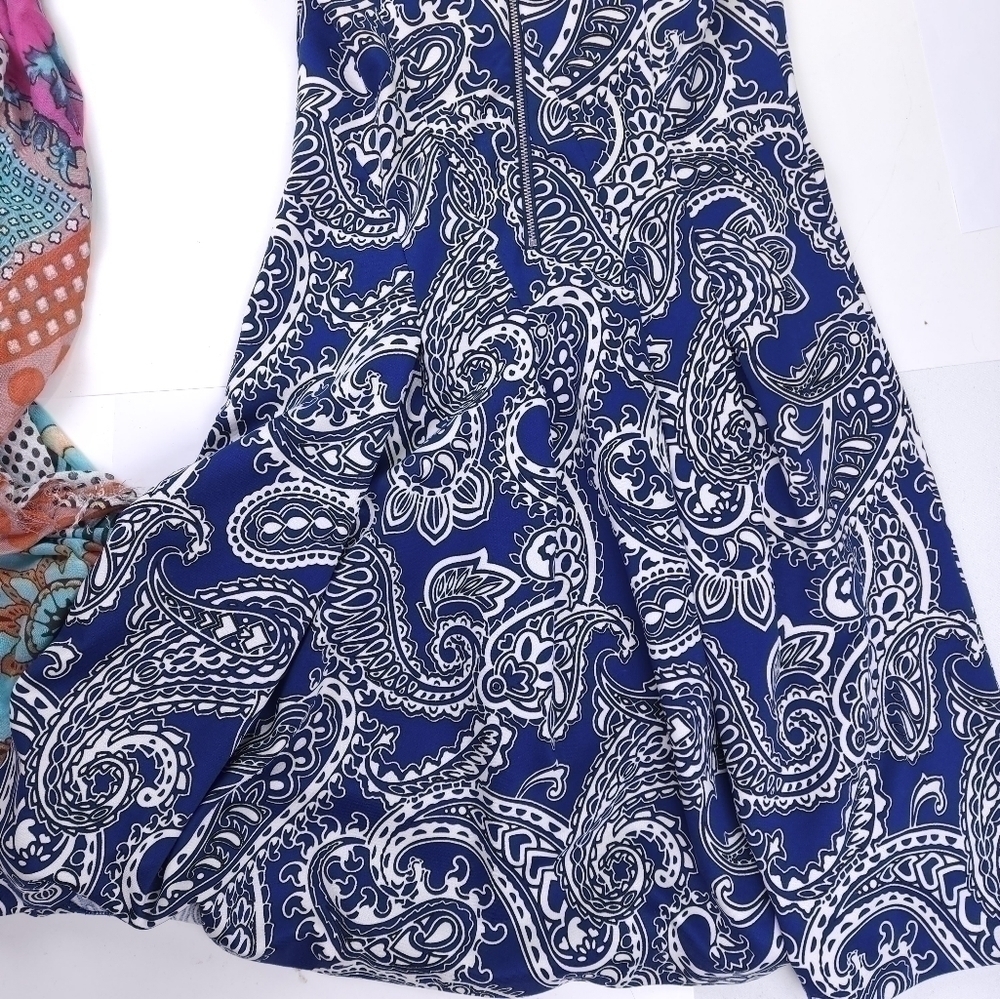 Michael Kors Blue White Paisley Print Dress Sz 4 - Picture 7 of 12